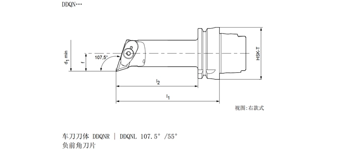 Specifica dello strumento di tornitura HSK-T DDQNR | DDQNL 107.5 °/55 °, lungo