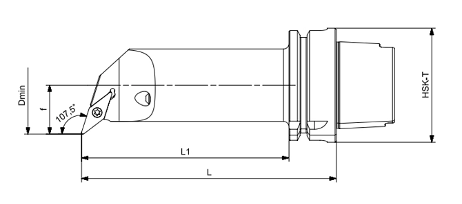 Specifica dello strumento di tornitura HSK-T lungo SVQCR | SVQCL 107.5 °/55 °